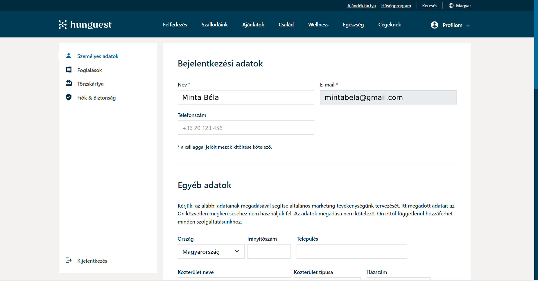 Hunguest Hotels Regisztráció