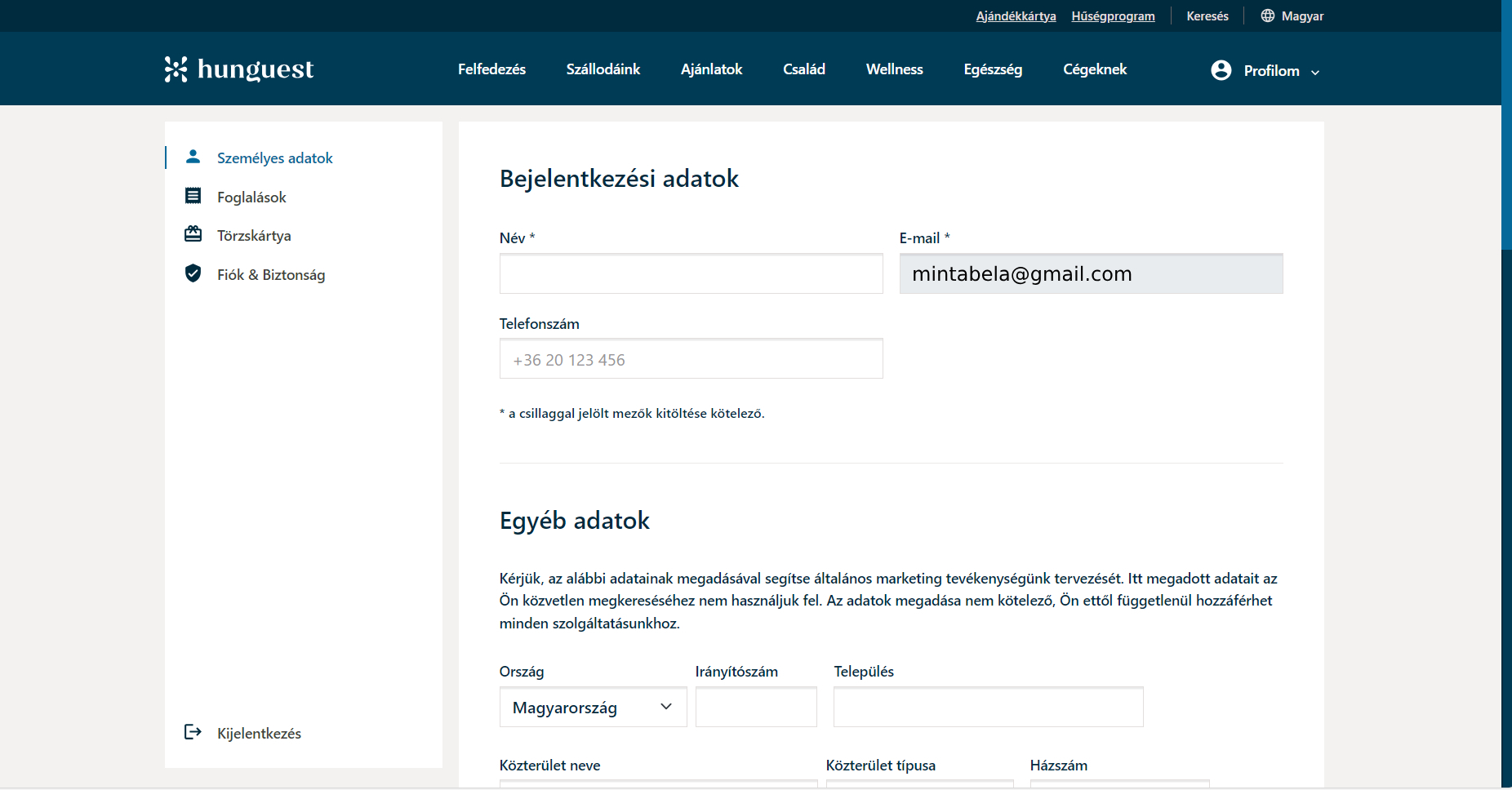 Hunguest Hotels Regisztráció